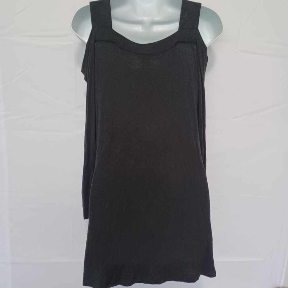 Venus women top black cold shoulder stretch sz M feminine dark academia casual - Picture 5 of 6